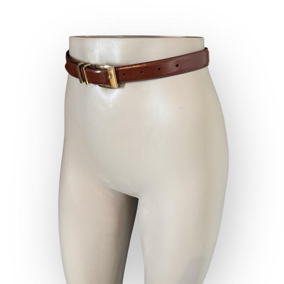 Vintage Italian Leather Belt Brown Gold Buckle 31” - Picture 3 of 7